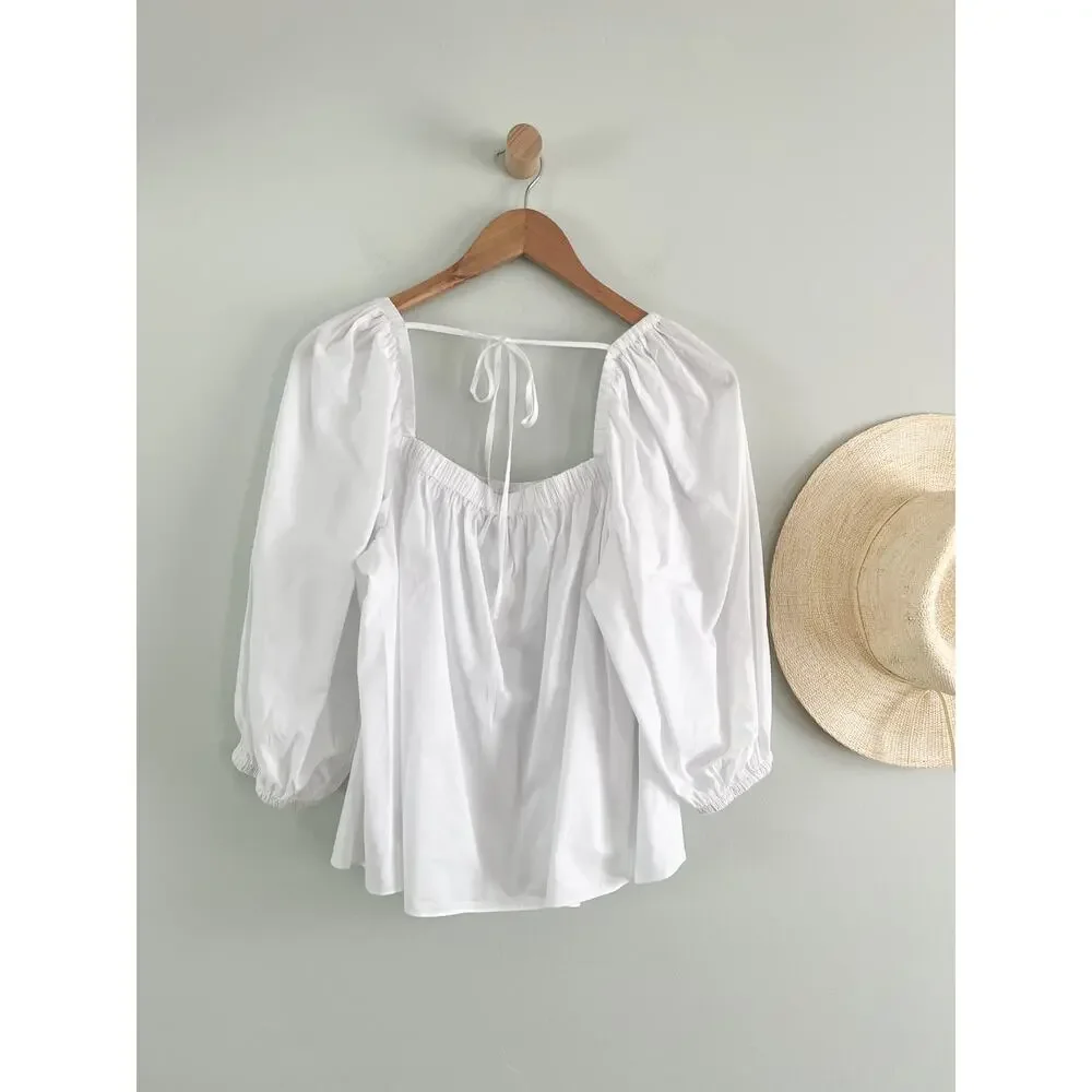 Madewell | NWT | Puff-Sleeve Babydoll Top in Eyelet White | Sz 10